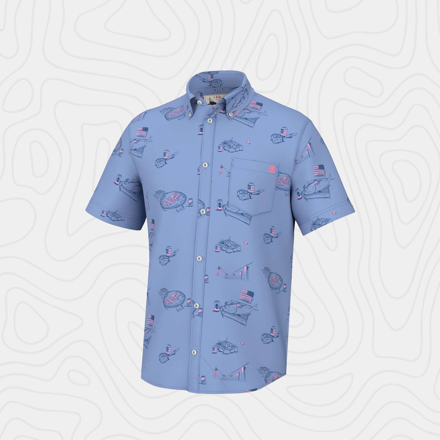 Huk Kona Pattern Fishing Button Down Shirt