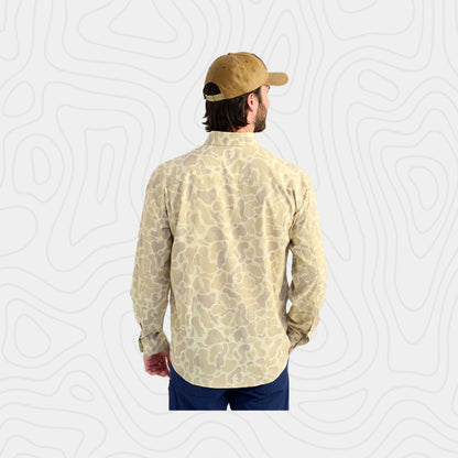 Huk KC Print Tide Point Button-Down in Sand Camo Shirt