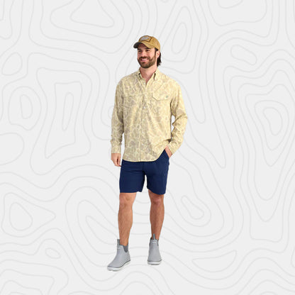 Huk KC Print Tide Point Button-Down in Sand Camo Shirt