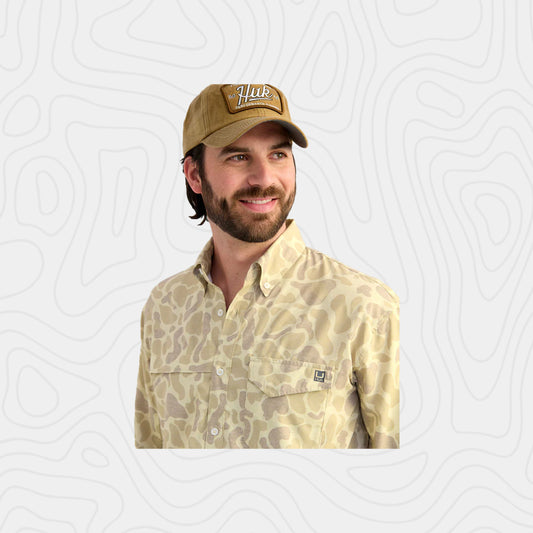 Huk KC Print Tide Point Button-Down in Sand Camo Shirt