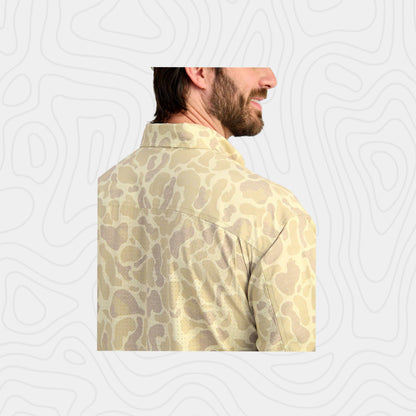 Huk KC Print Tide Point Button-Down in Sand Camo Shirt
