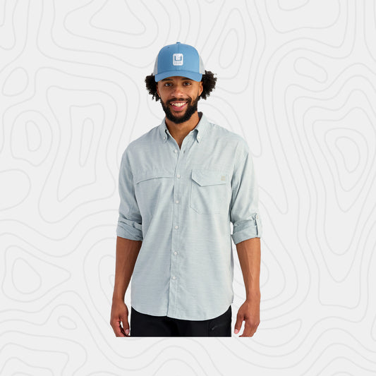 Huk Tide Point Heathered Ripstop Button Down Shirt